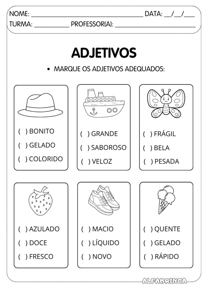 Adjetivos - Atividades para imprimir 