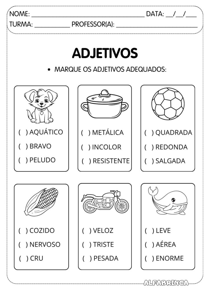 Adjetivos - Atividades para imprimir 