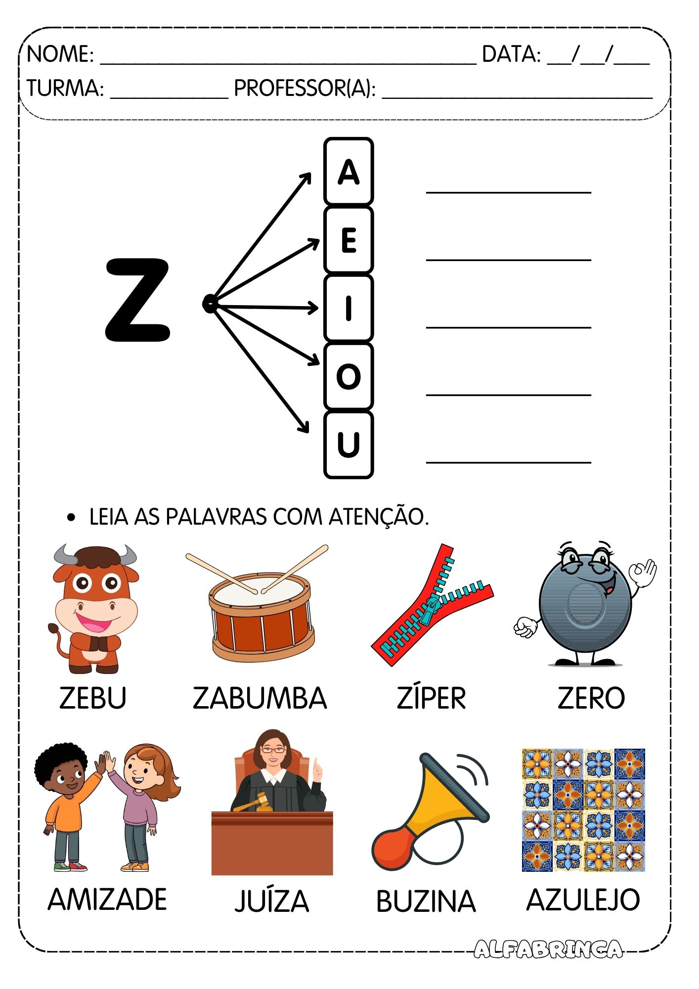 Zi Atividades Za Ze Zi Zo Zu - Prontas para imprimir - Alfabrinca