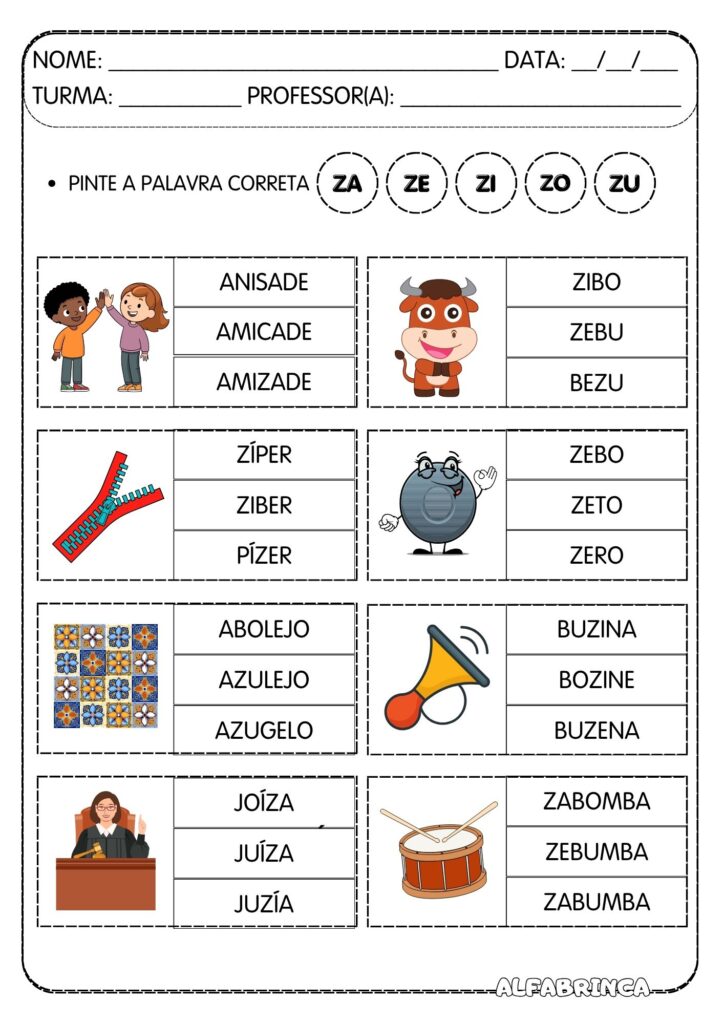 Atividades Za Ze Zi Zo Zu - Prontas para imprimir