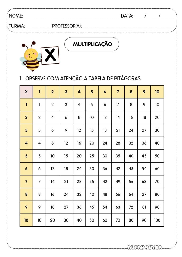 Atividades de multiplicação para imprimir - Tabela de Pitágoras ...