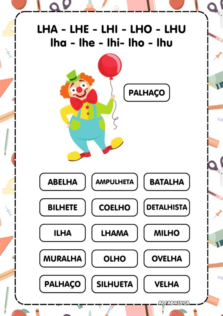 Atividades Lha Lhe Lhi Lho Lhu - Sílabas complexas para imprimir