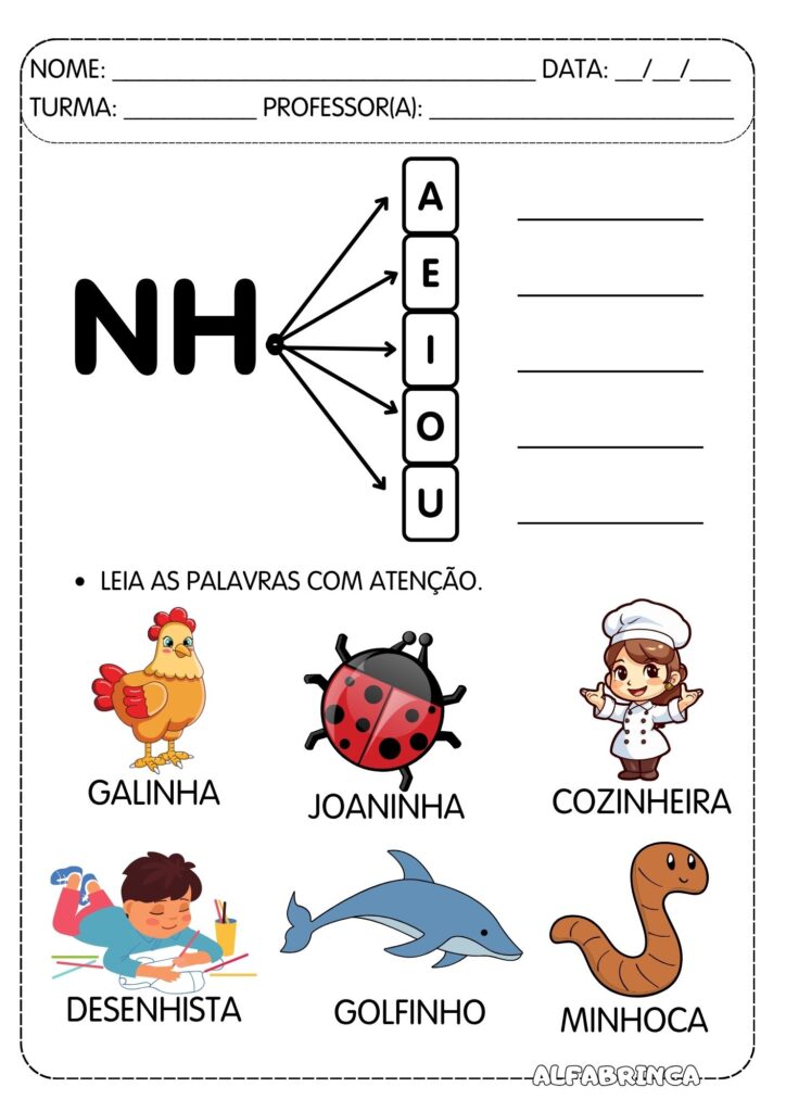 Família silábica NH - Atividades prontas para imprimir - NHA NHE NHI NHO NHU