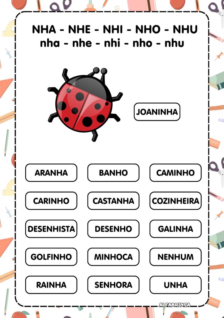 Família silábica NH - Atividades prontas para imprimir - NHA NHE NHI NHO NHU