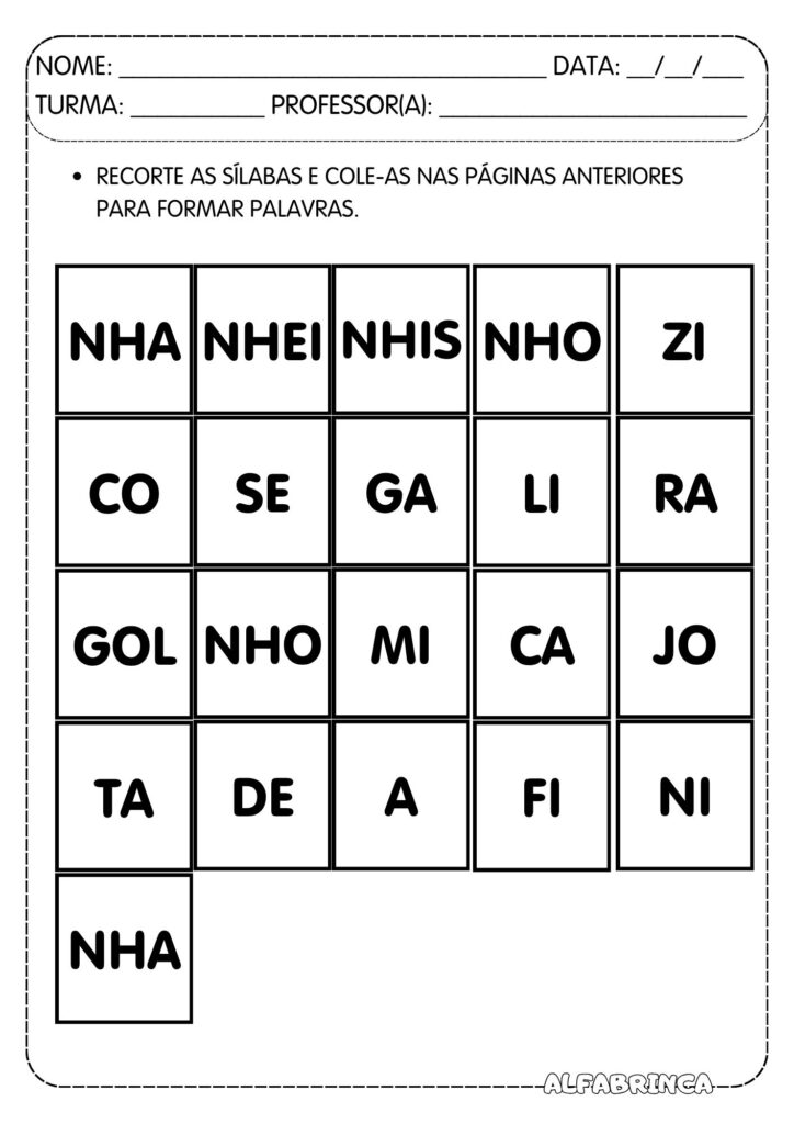 Família silábica NH - Atividades prontas para imprimir - NHA NHE NHI NHO NHU