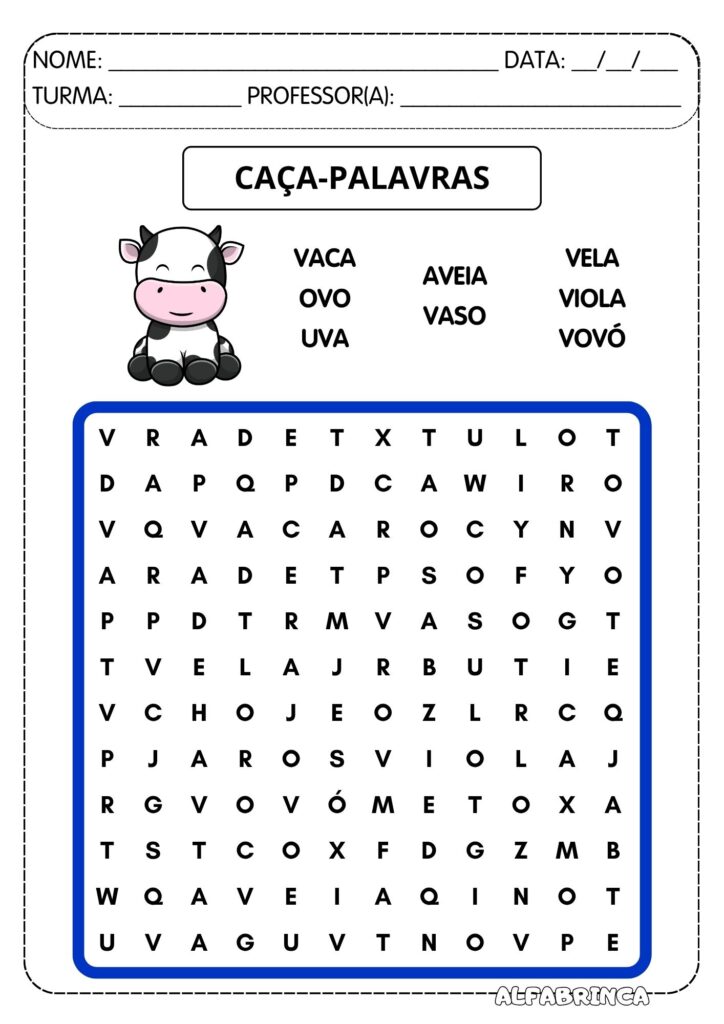 Família silábica V - Va Ve Vi Vo Vu - Atividades para imprimir