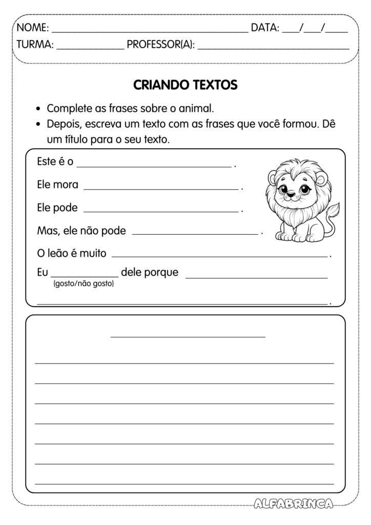 Fichas para produção textual - Tema: Animais