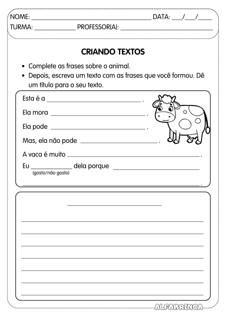 Fichas para produção textual - Tema: Animais
