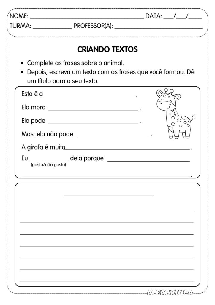 Fichas para produção textual - Tema: Animais