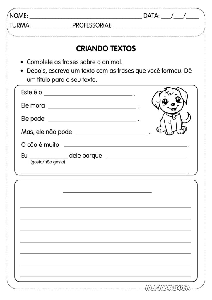 Fichas para produção textual - Tema: Animais