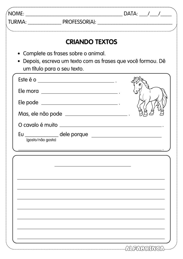 Fichas para produção textual - Tema: Animais