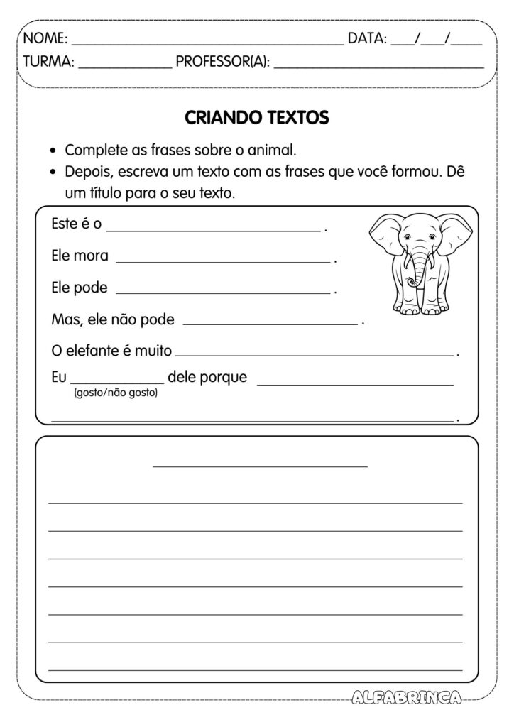 Fichas para produção textual - Tema: Animais