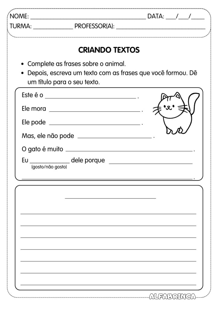 Fichas para produção textual - Tema: Animais
