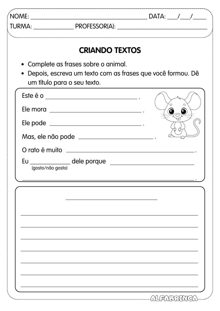 Fichas para produção textual - Tema: Animais