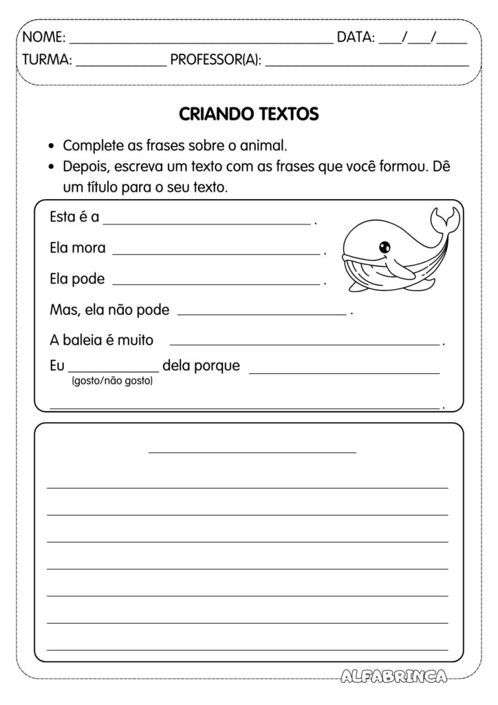 Fichas para produção textual - Tema: Animais