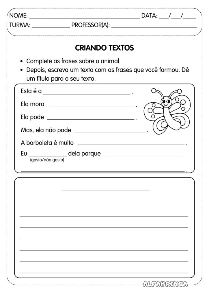 Fichas para produção textual - Tema: Animais