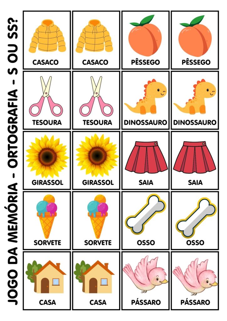 Jogo da Memória - S ou SS - Atividade pronta para imprimir