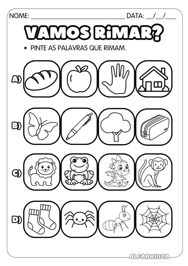 Rimas - Conjunto de atividades para imprimir