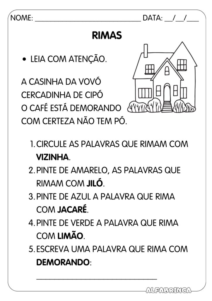 Rimas - Conjunto de atividades para imprimir