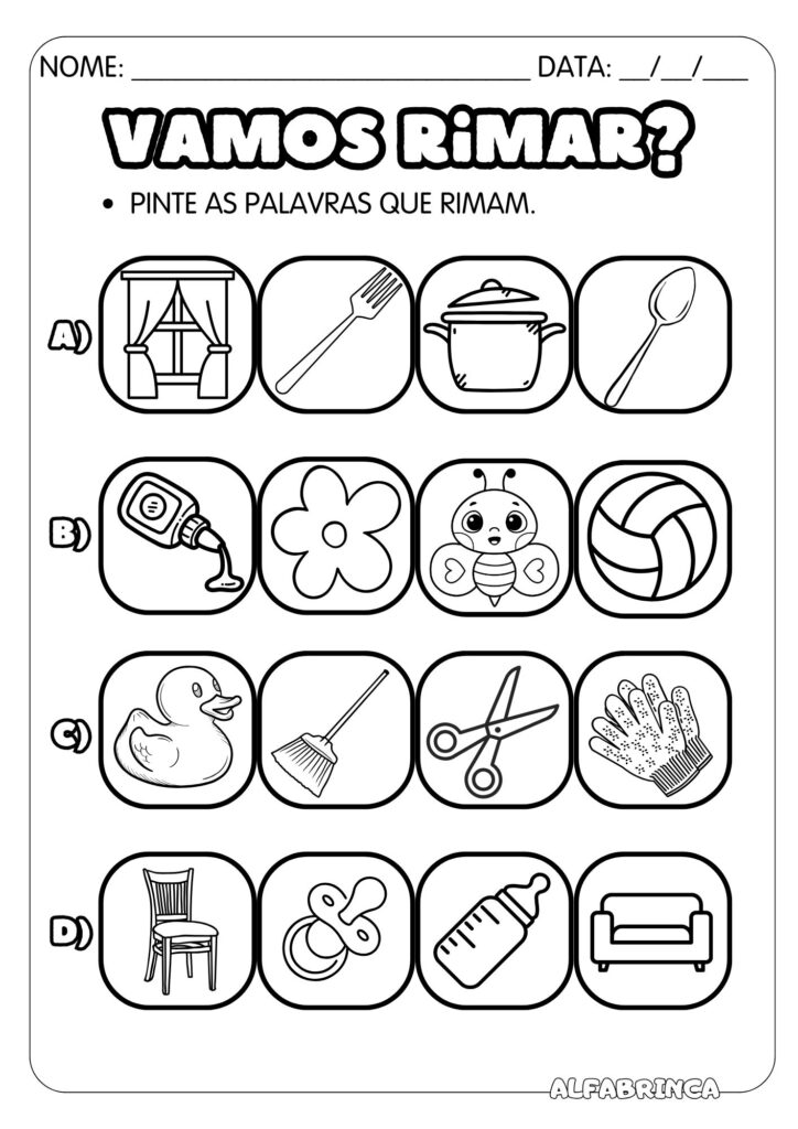 Rimas - Conjunto de atividades para imprimir