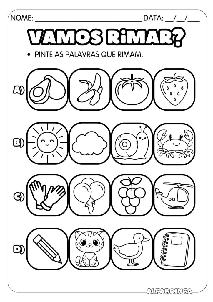 Rimas - Conjunto de atividades para imprimir