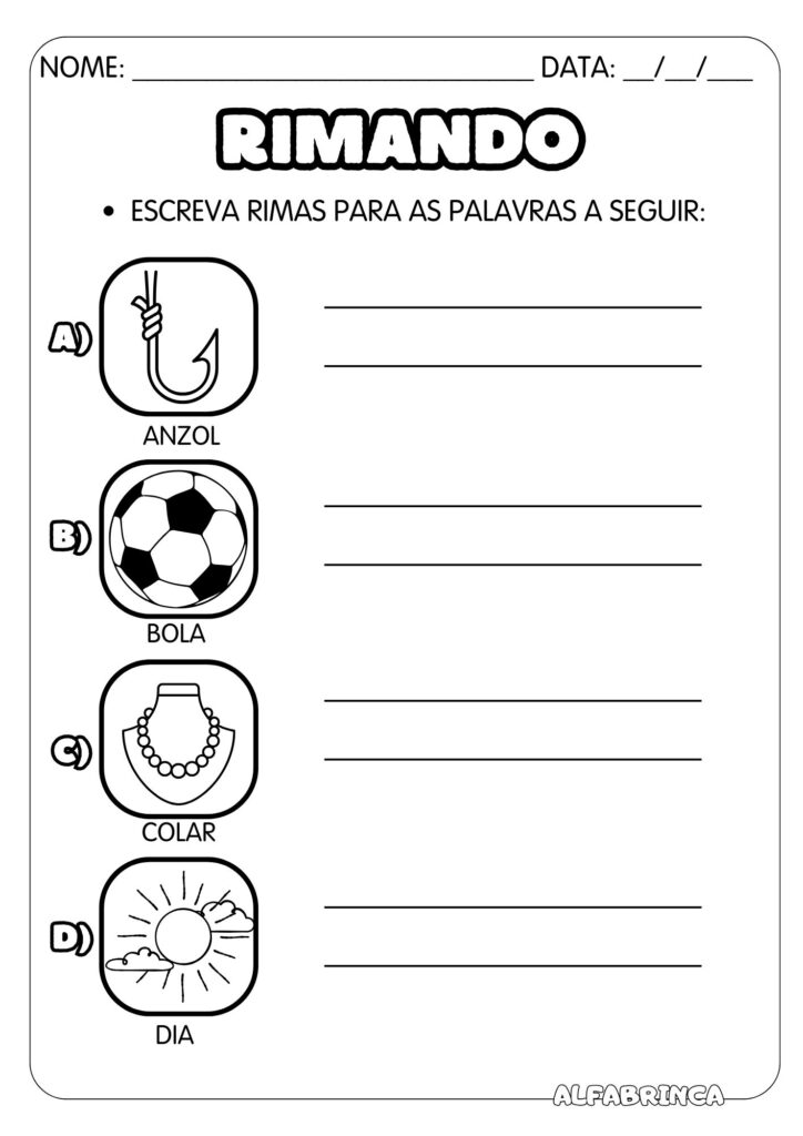 Rimas - Conjunto de atividades para imprimir