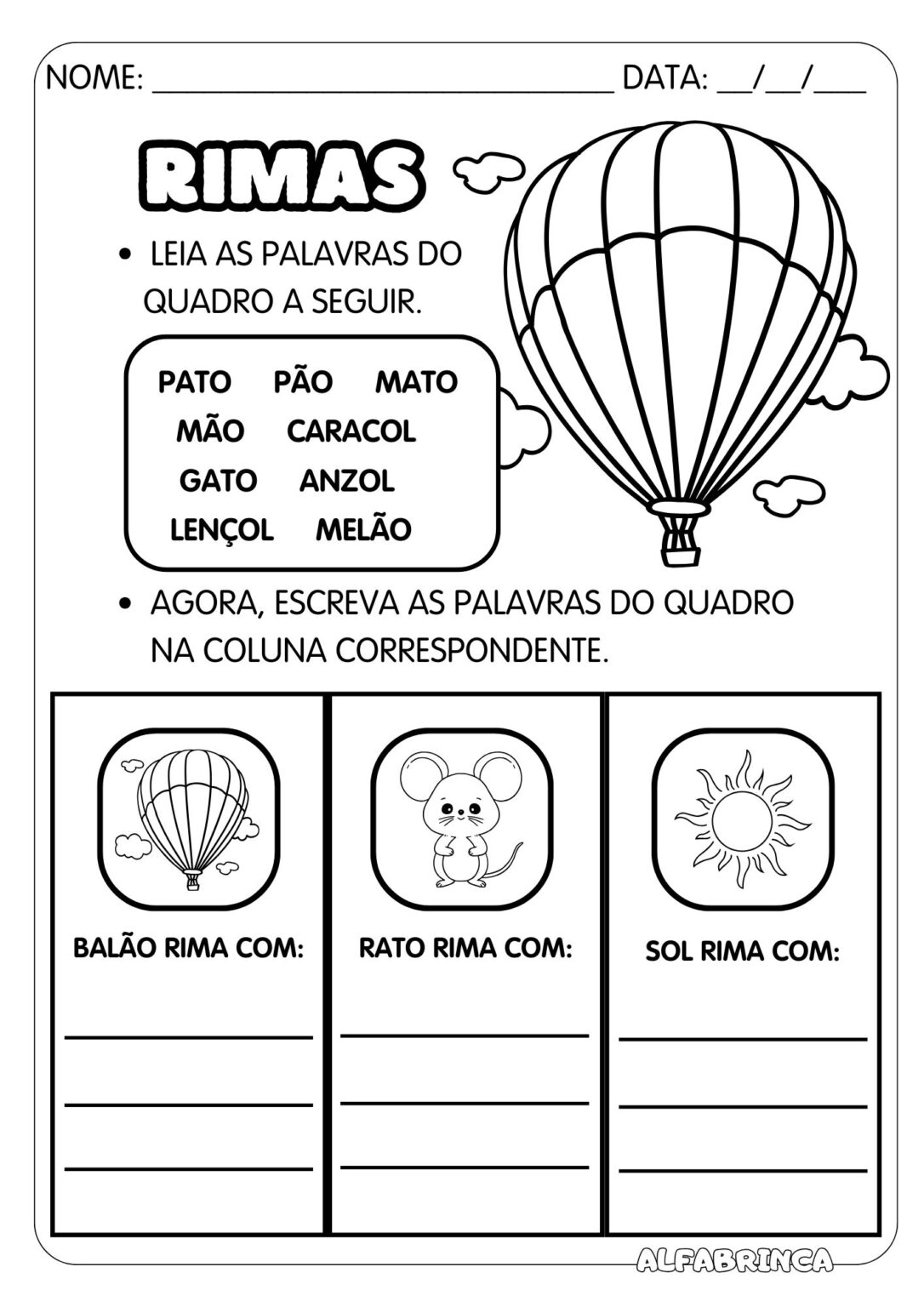 Rimas - Conjunto de atividades para imprimir - Alfabrinca