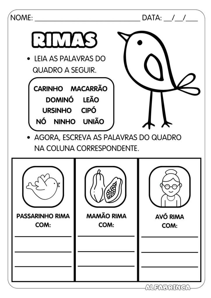 Rimas - Conjunto de atividades para imprimir