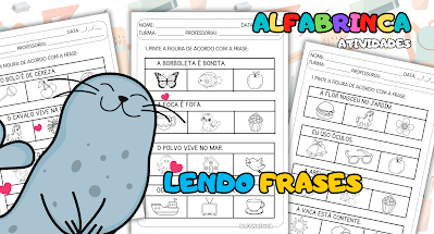 Ler frases - Ler e pintar - Atividade de leitura para imprimir