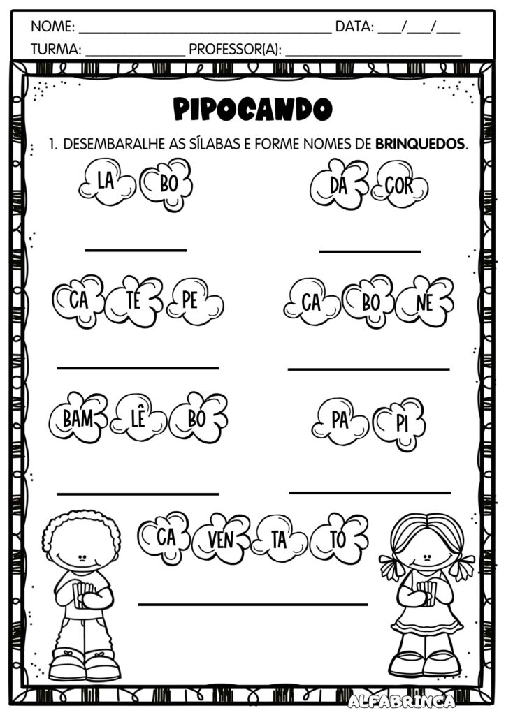 Pipocando palavras - Atividades para imprimir - Alfabrinca