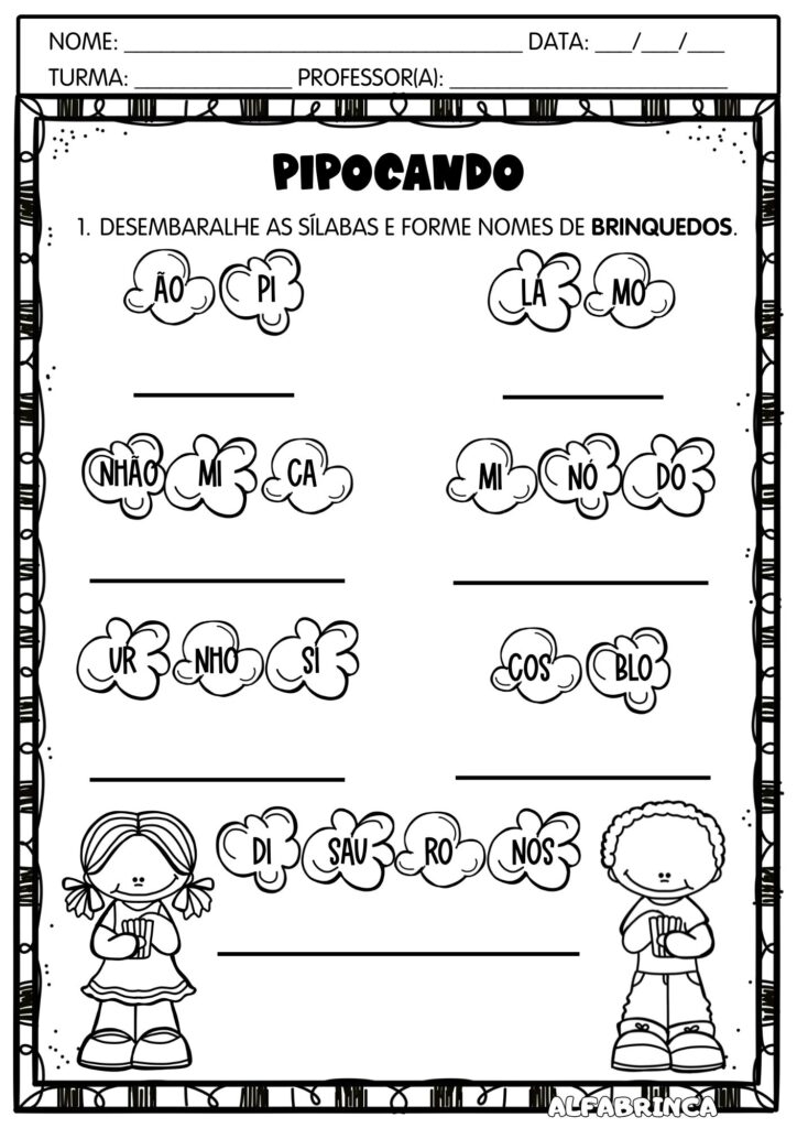 Pipocando palavras - Atividades para imprimir - Alfabrinca