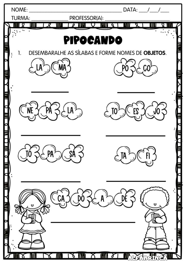 Pipocando palavras - Atividades para imprimir - Alfabrinca