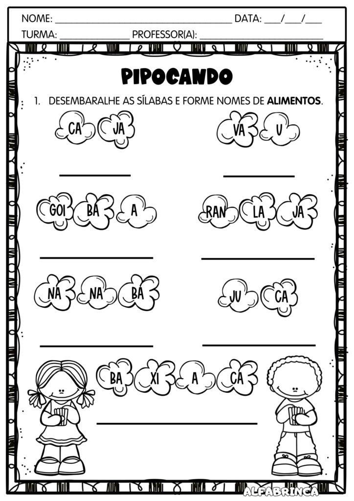 Pipocando palavras - Atividades para imprimir - Alfabrinca