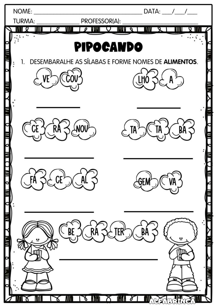Pipocando palavras - Atividades para imprimir - Alfabrinca