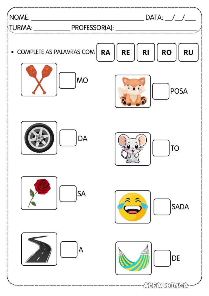 Atividades Ra Re Ri Ro Ru - Atividades prontas para imprimir - Família silábica R