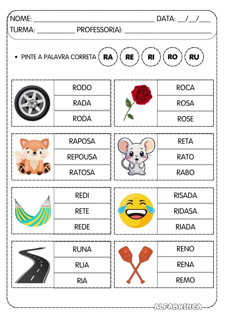 Atividades Ra Re Ri Ro Ru - Atividades prontas para imprimir - Família silábica R