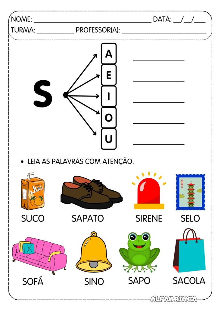 Atividades Sa Se Si So Su - Atividades prontas para imprimir - Família silábica simples - Letra S