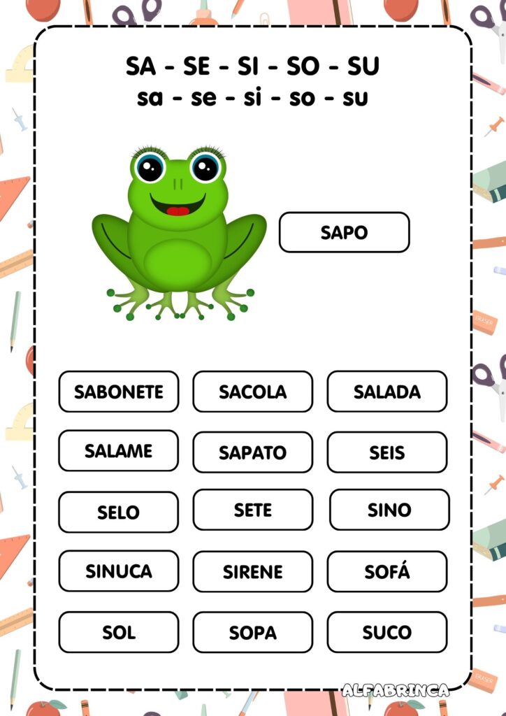 Atividades Sa Se Si So Su - Atividades prontas para imprimir - Família silábica simples - Letra S