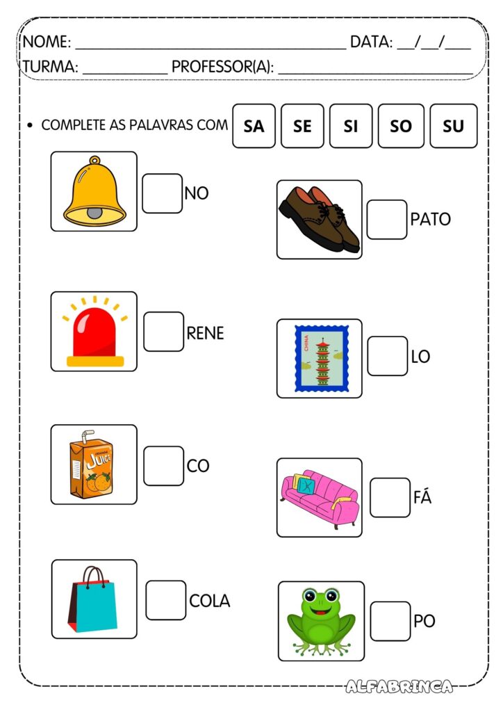 Atividades Sa Se Si So Su - Atividades prontas para imprimir - Família silábica simples - Letra S