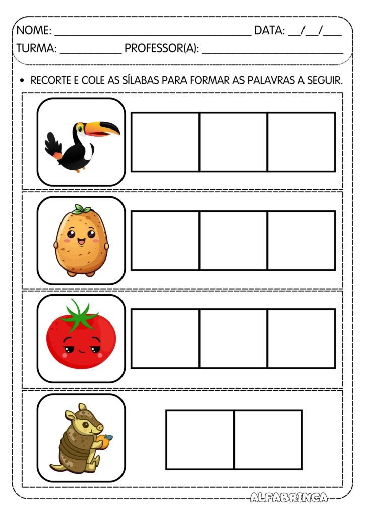 Família silábica Letra T - Ta Te Ti To Tu - Atividades prontas para imprimir