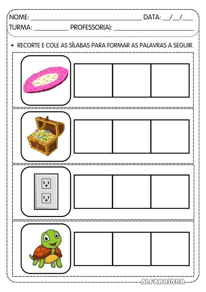 Família silábica Letra T - Ta Te Ti To Tu - Atividades prontas para imprimir