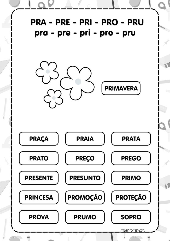 Atividades com PR para alfabetização com PRA, PRE, PRI, PRO e PRU para imprimir.