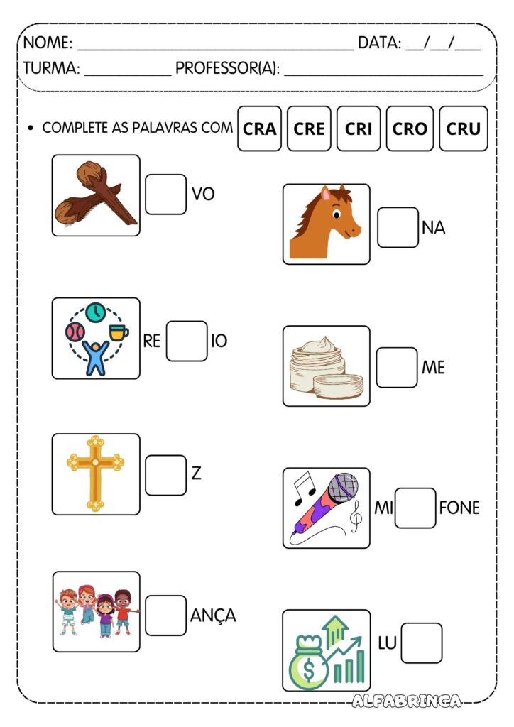 Atividades para trabalhar sílabas complexas CR - Prontas para imprimir - Download gratuito