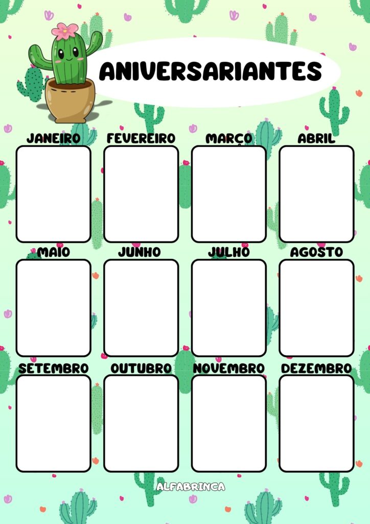 Decoração para sala de aula - Tema: Cactos - Alfabrinca