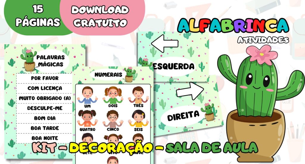 Decoração para sala de aula - Tema: Cactos - Alfabrinca