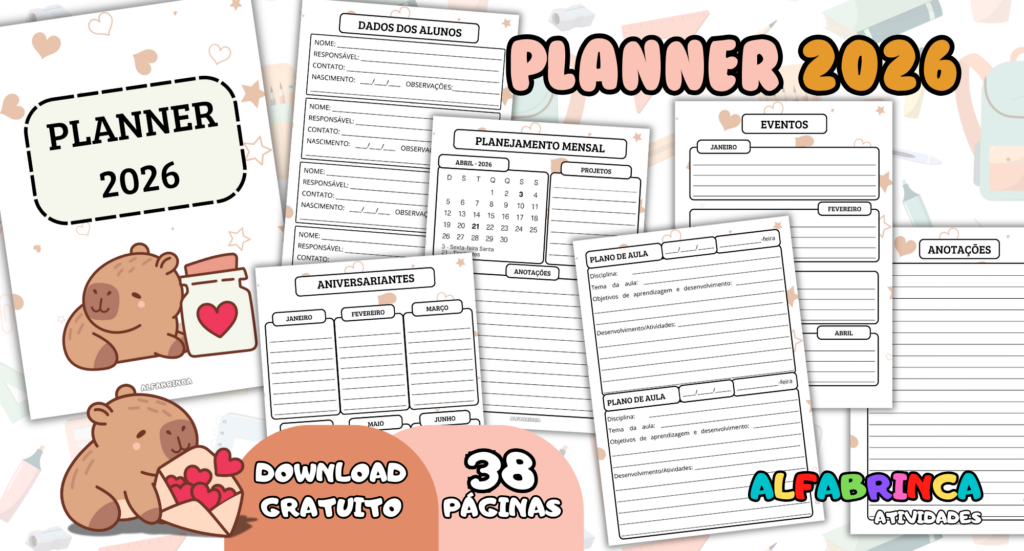 Planner 2026 - Alfabrinca - Capivara