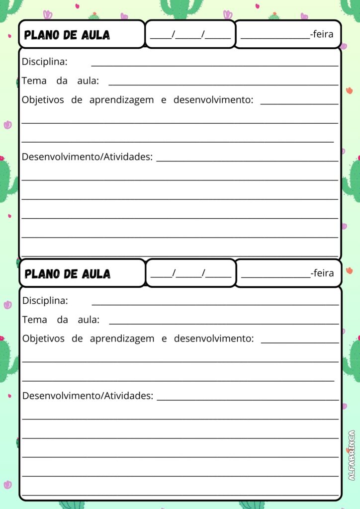 Planner 2026 - Tema: Cactos - Alfabrinca