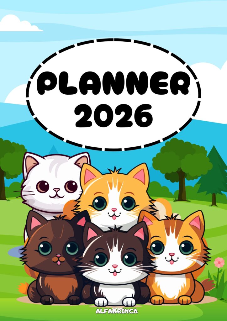 Planner 2026 gratuito - Tema: gato - Alfabrinca