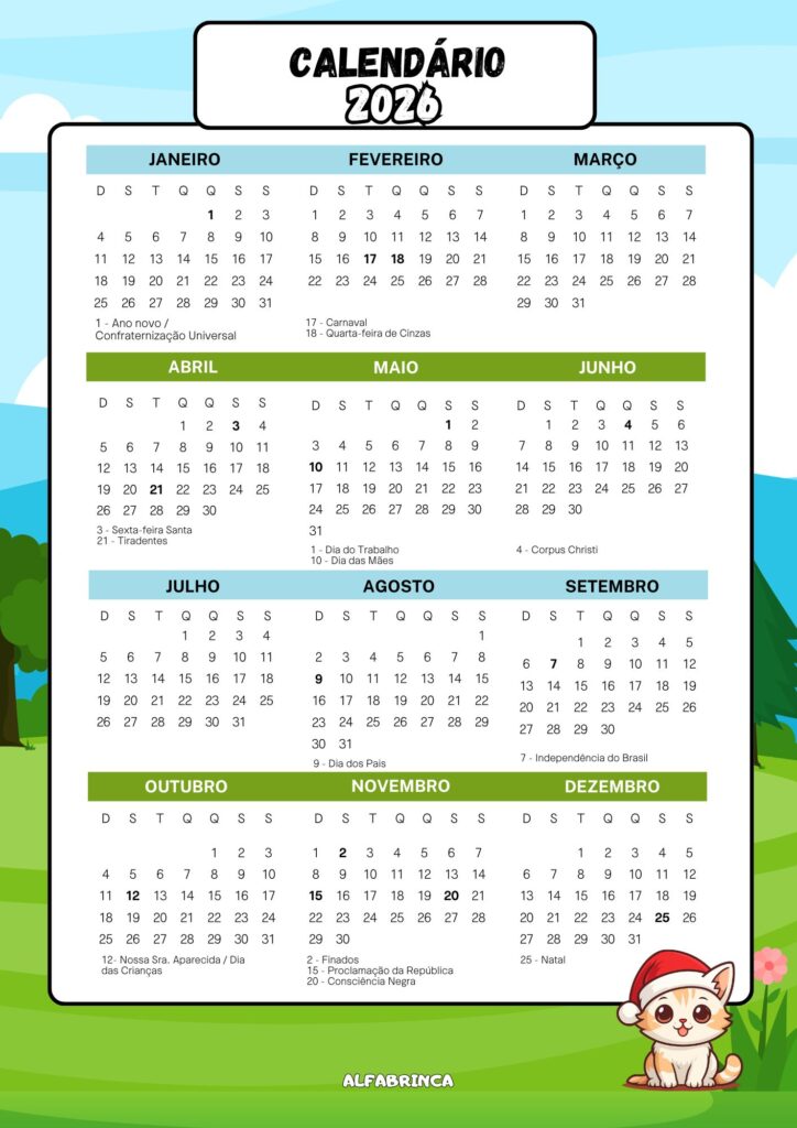 Planner 2026 gratuito - Tema: gato - Alfabrinca