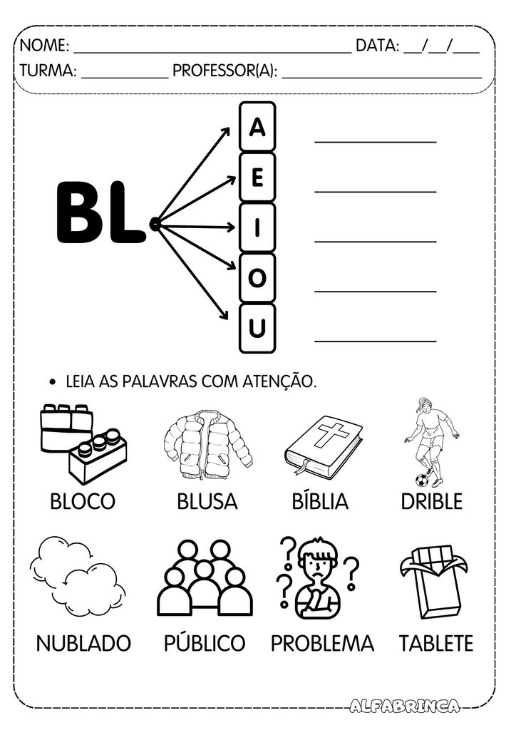 Atividades com BL para Alfabetização – BLA, BLE, BLI, BLO e BLU